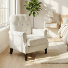 HOMCOM Mid-Century Modern Accent Chair with Thick Padded Seat for Bedroom - Cream/White-Mid-century modern style with rolled arms, button tufting, and turned wooden legs 
