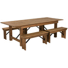 Flash Furniture HERCULES Series 8' x 40" Antique Rustic Folding Farm Table & Four 40.25"L Bench Set-Solid Pine Construction