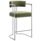 Modway Huron Curved Back Fabric and Metal Counter Stool - Silver Leaf-Modern Barrel Counter Stool