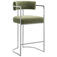 Modway Huron Curved Back Fabric and Metal Counter Stool - Silver Leaf-Modern Barrel Counter Stool