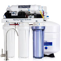 iSpring RCC7P 5-Stage Reverse Osmosis System with Pump-Reverse Osmosis produces purified drinking water by pressurizing water molecules through RO membrane and leaving impurities out. The under sink water filter RCC7P’s extremely durable electric booster pump ensures high efficiency, reliable, and consistent RO system performance regardless of pressure variations, delivering higher throughput with less waste water in comparing to pump less models