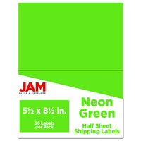 JAM Paper Shipping Labels, Half Sheet, 5.5 x 8.5, Neon Green, 50 Pack-Shipping Labels