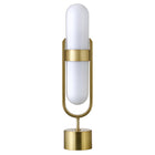 Hudson&Canal Blair Pill-Shaped Table Lamp with Milk Glass Shade - Brass/White-Mid-century style for your living room, office space, bedroom, or reading nook
