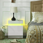 HOMCOM Nightstand with 2 Drawers- White-Adjust your USB-powered LED light via the in-line switch or Bluetooth APP for convenience