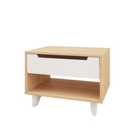 Nexera Barista Nightstand with 1-Drawer And Folding Door - Natural Maple & White-1 open shelf for decorative pieces