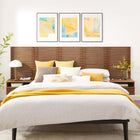 Modway Render 7-Piece Wall Mount Queen Headboard with Nightstands - Walnut-Smooth Wood Grain Laminate