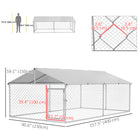 PawHut Outdoor Dog Kennel with Waterproof Cover - 13' x 7.5' x 4.9' - Silver-Heavy-duty galvanised steel 