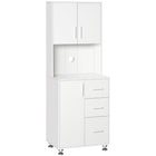 HOMCOM 63" H Modern Kitchen Cabinet with Microwave Space - White-Special structure is suitable for most rooms like kitchen, dining room or study 