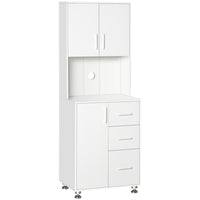 HOMCOM 63" H Modern Kitchen Cabinet with Microwave Space - White-Special structure is suitable for most rooms like kitchen, dining room or study 