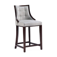 Manhattan Comfort Fifth Avenue 19" Traditional Faux Leather Upholstered Counter Stool - Light Grey-Traditional Counter Stool with Backseat Perfect for Bar and Kitchen Use
