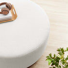 Modway Tilden Large 38" Round Boucle Upholstered Upholstered Ottoman - Cloud/Walnut-Non-Marking Foot Glides