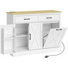 HOMCOM Farmhouse Tilt Out Trash Sideboard Cabinet with Charging Station & Hidden Garbage Storage - White-Two AC outlets, a USB and a USB-C port to charge appliances easily. Back cable hole for wire management