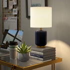 Hudson&Canal Lambert 15" Tall Ceramic Table Lamp with Fabric Shade - Matte Navy/White-Clean with a soft, dry cloth and no harsh chemicals or abrasive cleaning materials
