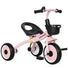 Qaba Kids Tricycle with Adjustable Seat and Basket - Pink-Adjustable seat to fit your kid's needs 
