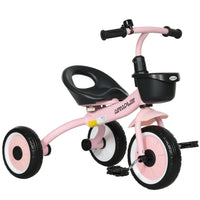Qaba Kids Tricycle with Adjustable Seat and Basket - Pink-Adjustable seat to fit your kid's needs 