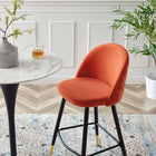 Modway Cordial Performance Velvet Bar Stools - Orange - Set of 2-Matte Black Metal Legs