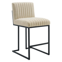 Modway Indulge Channel Tufted Fabric Counter Stool - Beige-Channel Tufted Counter Stool