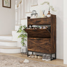 HOMCOM Narrow Shoe Cabinet with 2 Flip Doors & Top Drawer - Rustic Brown-A top drawer for keys and other small accessories