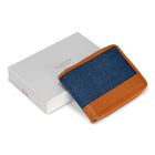 Champs Denim Leather Zip Around Wallet - Tan/Blue-3 slot pockets
