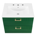 Modway Daybreak 24" Bathroom Vanity - Green/White-DURABLE VANITY - This vanity is crafted with rubberwood, MDF, and particleboard with a matte finish and is complete with a ceramic sink with an integrated countertop and 8" centerset faucet holes