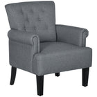 HOMCOM Fabric Accent Chair with Wood Legs - Rolled Arms for Bedroom - Grey-Breathable linen-feel fabric resists wrinkles and deformation 
