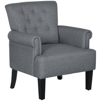 HOMCOM Fabric Accent Chair with Wood Legs - Rolled Arms for Bedroom - Grey-Breathable linen-feel fabric resists wrinkles and deformation 
