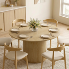 HOMCOM 47" Round Dining Table with Fluted Pedestal Base for 4-6 - Natural Wood-The large 47.2 in round tabletop comfortably seats up to 4-6 people