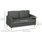 HOMCOM 56" Loveseat Sofa for Bedroom with Side Pockets - Grey-2 back cushions add comfort and enhances aesthetics