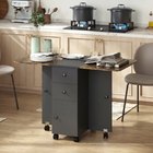HOMCOM Rolling Drop Leaf Folding Dining Table with Drawers & Storage Cabinet for 4-6 - Rustic Brown and Black-Two sideboards lift to accommodate up to six people
