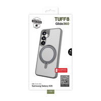 TUFF8 Samsung Galaxy S25 Glide360 Rugged Qi2 Compatible Case-360° Rotating Stand: Built-in stand that rotates to multiple angles for hands-free phone use