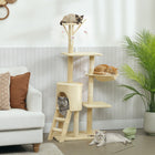 PawHut 53" Large Activity Centre Cat Tree Tower with Condo - Beige-Wide, thick particle board base and anti-tip strap keep the cat tree stable and secure 