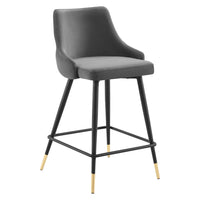 Modway Adorn Performance Velvet Counter Stool - Gray-Vintage Modern Counter Stool