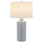 Hudson&Canal Selina 25" Tall Ceramic Table Lamp with Fabric Shade - Smoky Blue/White-Paired with a white drum fabric shade