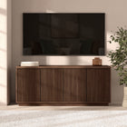 Hudson&Canal Hanson Rectangular Fluted TV Stand for TV's up to 65" - Satin Walnut-Constructed of sturdy MDF and PVC materials in a handcrafted satin walnut finish