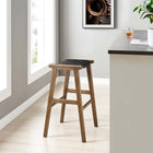 Modway Saoirse Leather Wood Bar Stool - Walnut Black - Set of 2-Foot Pads for Floor Protection