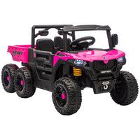 Qaba 24V 4WD Kids Ride On Truck with 6 Wheels, 2 Seater and Dump Bed - Pink-Powerful 24V 4WD with 7AH battery drives 2.5–3.7 mph (4-6km/h) for backyard fun 