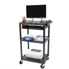Luxor Resin 3-Shelf Flat Cart with Pullout Shelf & Power Strip - Black-Made of recycled molded plastic shelves that will not scratch, dent, rust or stain