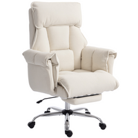 HOMCOM Executive Reclining Office Chair with Footrest and Headrest - Cream White-Soft snow flannel fabric ensures skin-friendly, comfortable seating,
