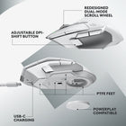 Logitech G502 X LIGHTSPEED Wireless Gaming Mouse - White-Redesigned DPI-shift button: This cordless optical gaming mouse features a reversible and removable DPI-shift button for precise customization depending on your grip and preference