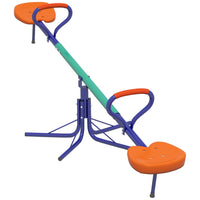 Outsunny Metal Kids 2-Seat Seesaw with 360 Degree Rotation - Multicoloured-Shock-absorbing pole underneath the seats provides a smooth landing when they touch the ground 