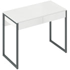 HOMCOM 39.4" High Gloss Computer Desk with 2 Drawers - White/Grey-Features a high-gloss finish, brightening your space with modern, stylish flair