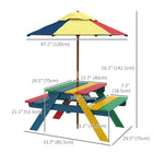 Outsunny Kids Picnic Table Bench Set with Removable Umbrella for Backyard - Multicoloured-Suitable for two kids, each bench supports up to 55 lbs (25 kg)
