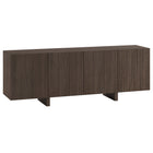 Hudson&Canal Harold Rectangular Fluted TV Stand for TV's up to 75" - Brown Oak-A transitional design accomodates TVs up to 75" for your entertaining space