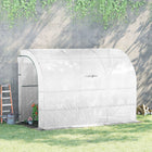 Outsunny Walk-in Wall Lean-to Greenhouse with PE Cover - Windows - Shelves and 2 Zipper Doors - White- UV-resistant PE cover allows sunlight to pass through while shielding plants
 