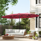 Outsunny Double-Sided Patio Umbrella - Wine Red-Large canopy for lots of protection, top vents to prevent wind build-up