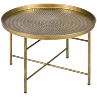HOMCOM 24" Round Coffee Table with Hammered Tray - Gold-Elegant Boho aesthetic enhances home decor with luxurious charm