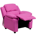Flash Furniture Deluxe Padded Contemporary Hot Pink Vinyl Kids Recliner with Storage Arms-Storage Arm Size: 3.25''W x 6''D x 11''H