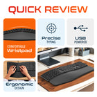 Delton KB250 Ergonomic Keyboard - Black-Comes with a wrist pad for extended comfort during long periods of use