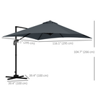 Outsunny Cantilever Umbrella with 4-Position Tilt and Rotation - 10' x 10' - Dark Grey-Easy and quick to open and close the umbrella with side crank handle