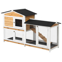 PawHut 2-Tier Wooden Rabbit Hutch with Ramp and Outdoor Run - Yellow-Non-slip ramp FOR rabbits to move quickly from outdoor RUN to indoor area